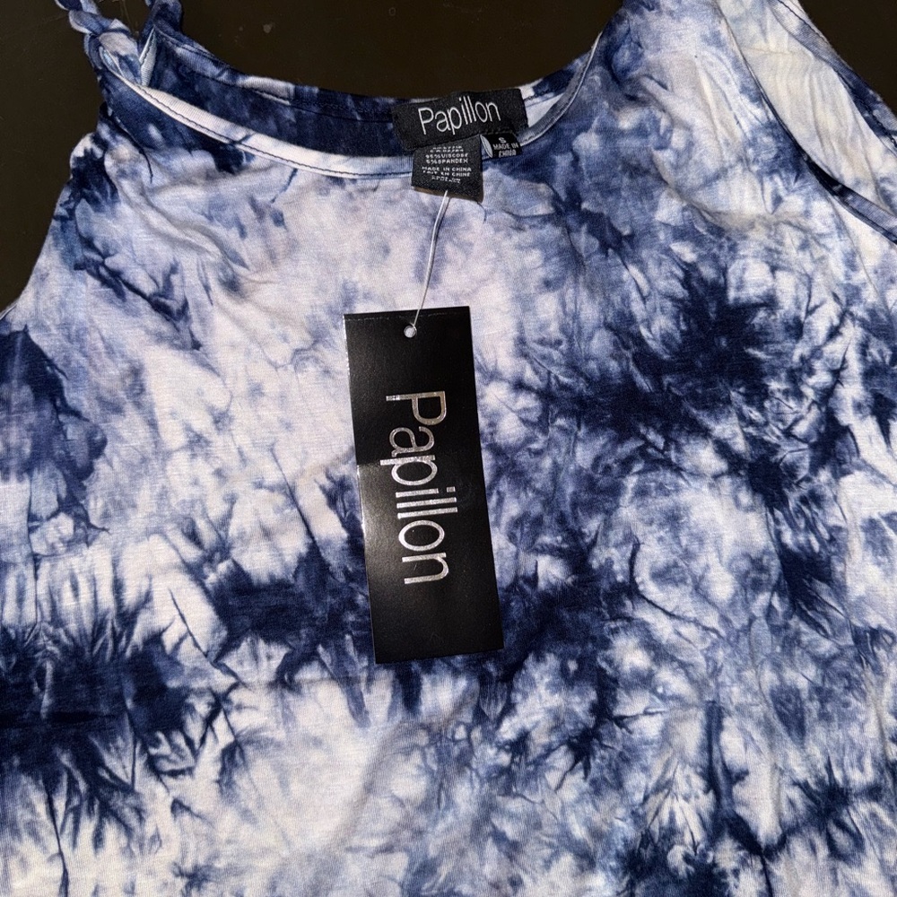 Papillon Blanc Blue and White Tie-Dye Midi Dress